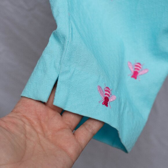 Lilly Pulitzer Bee Pants Size 0P Turquoise Blue Cropped Embroidered Slit Hem - Picture 3 of 7